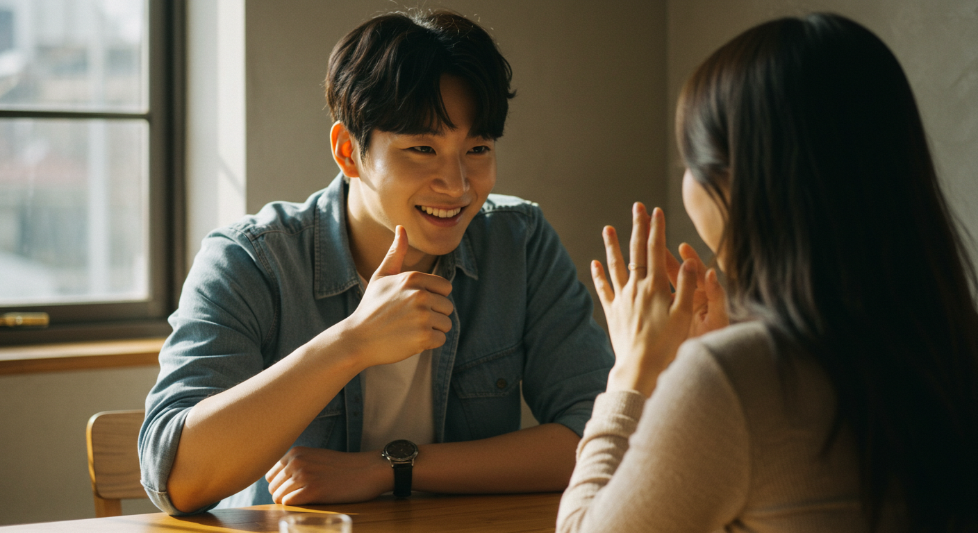 임자일주 남자친구를 선망의 눈빛으로 바라보며 응원하는 연인